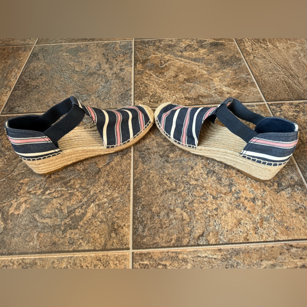 Tory Burch Catalina Canvas 50MM Espadrille Striped Wedge Heels Sandals Women’s 9